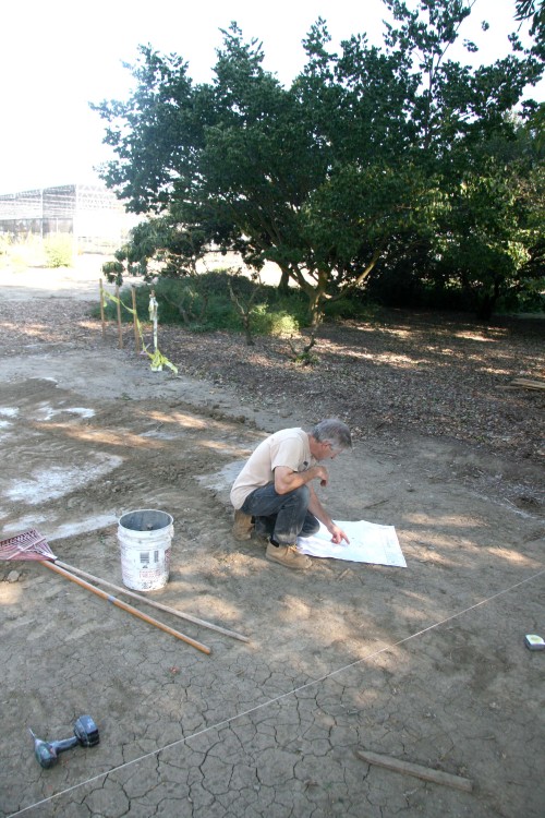 Photo of Steve Stombler begining construction on Nature's Gallery Court on the UC Davis campus.